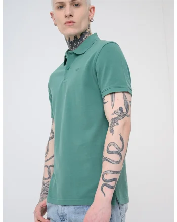 Tricou polo din bumbac pique cu dungi, Verde