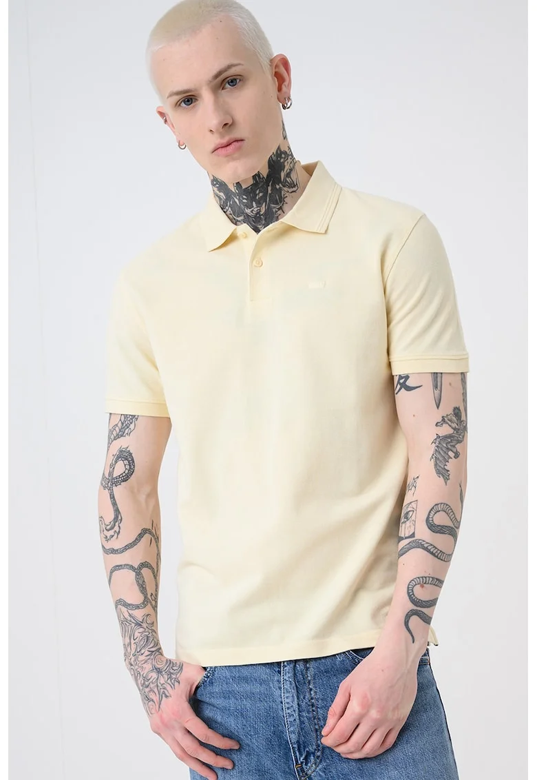 Tricou polo din bumbac pique cu dungi, Galben pal