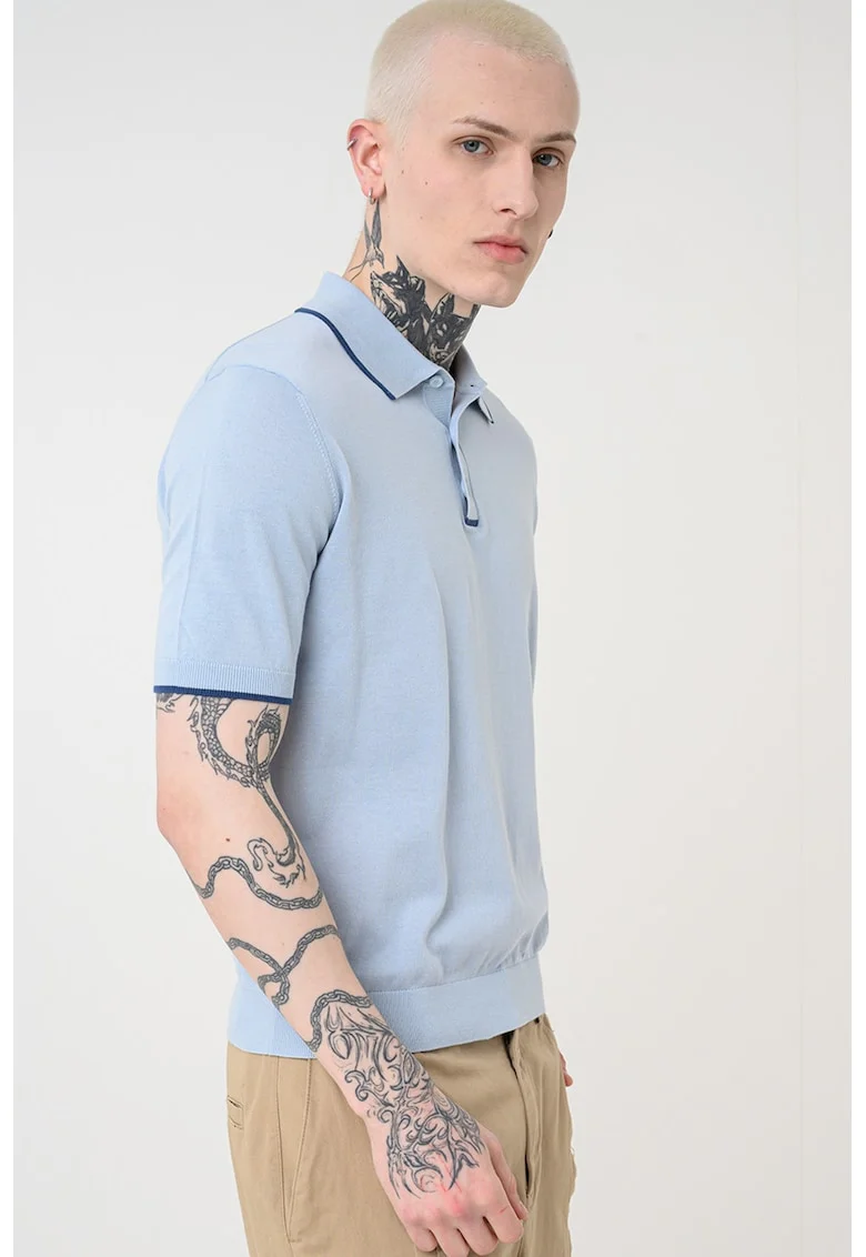 Tricou polo cu model uni, Albastru prafuit