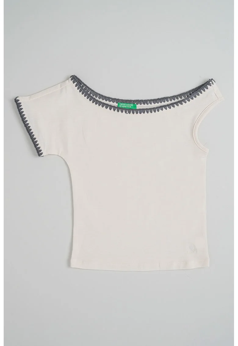 Tricou slim-fit cu decolteu rotund, Alb murdar