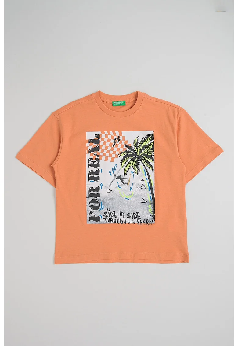 Tricou din bumbac cu imprimeu, Portocaliu inchis
