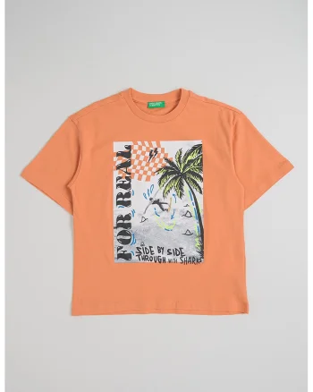 Tricou din bumbac cu imprimeu, Portocaliu inchis