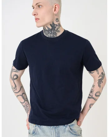 Tricou uni din in si bumbac, Bleumarin