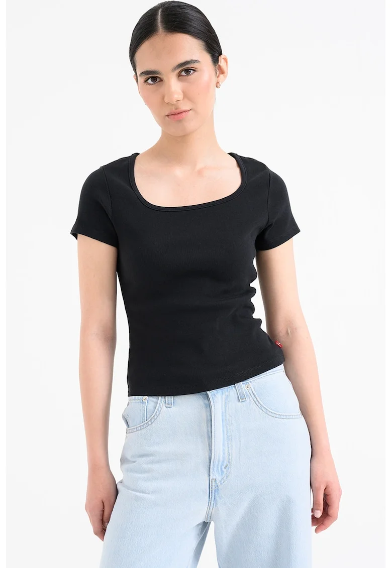 Tricou cu decolteu rotund, Negru
