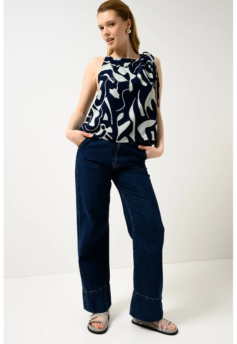 Bluza lejera cu model abstract, fara maneci, Albastru inchis/Albastru pal