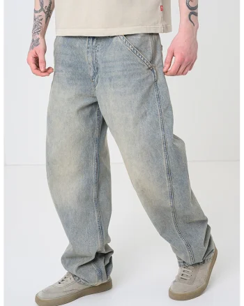 Blugi relaxed-fit cu buzunare, Albastru prafuit/Alb murdar