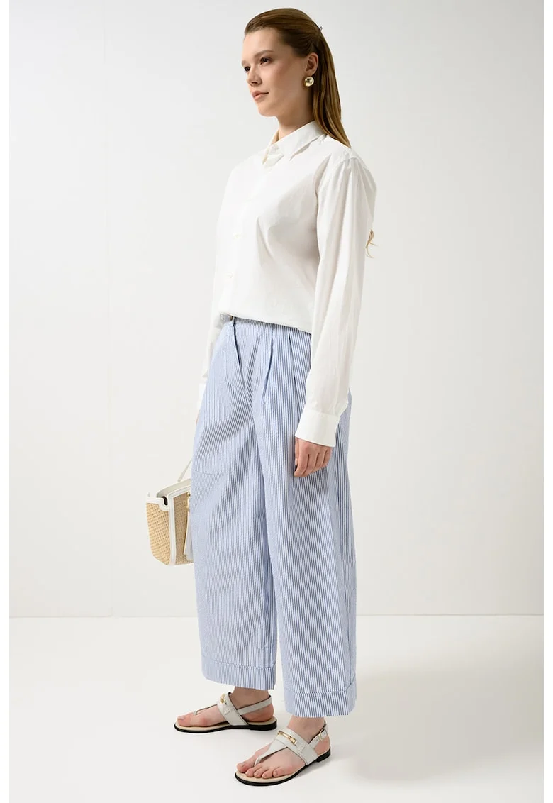 Pantaloni culotte din amestec de bumbac, Alb/Albastru prafuit