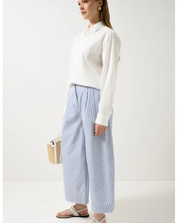 Pantaloni culotte din amestec de bumbac, Alb/Albastru prafuit