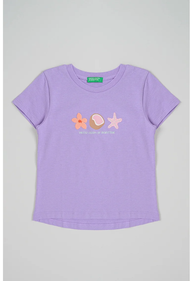 Tricou din bumbac cu broderie pe piept, Lila