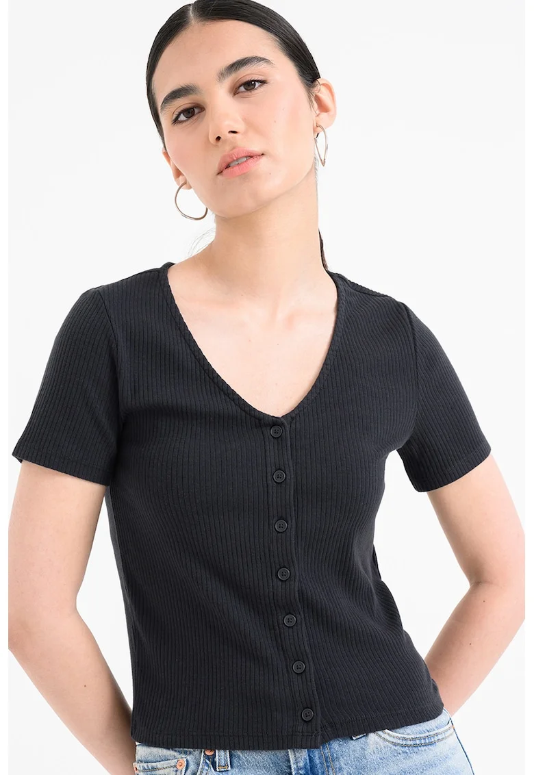 Bluza slim fit cu decolteu in V Muse, Gri antracit