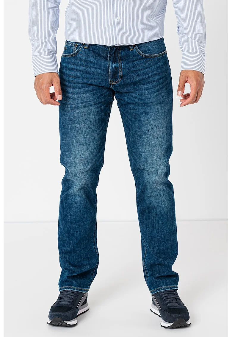 Blugi regular fit cu aspect decolora, Albastru inchis