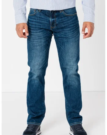 Blugi regular fit cu aspect decolora, Albastru inchis