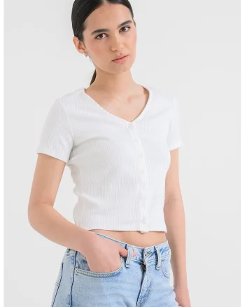 Bluza slim fit cu decolteu in V Muse, Alb