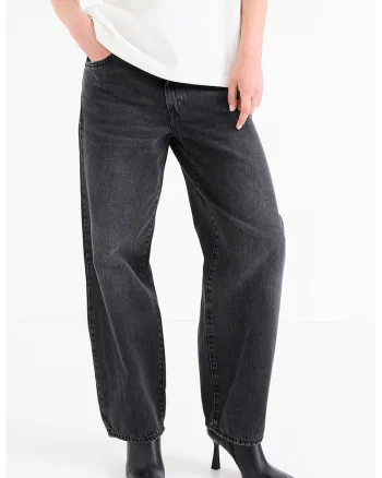 Blugi cu croiala baggy Dad, Negru stins