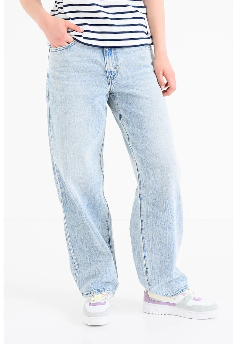 Blugi cu croiala baggy Dad, Albastru melange