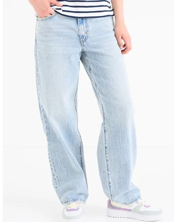 Blugi cu croiala baggy Dad, Albastru melange