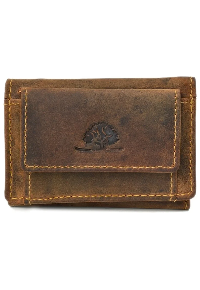 Portofel unisex piele naturala maro antichizat 10 x 8 cm, Vintage,