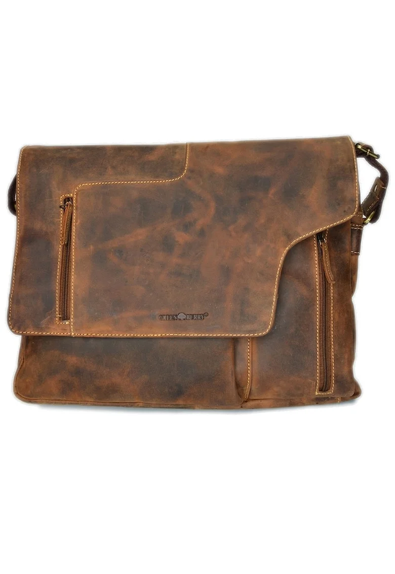 Geanta umar unisex piele naturala maro antichizat 41 x 31 cm, Vintage,