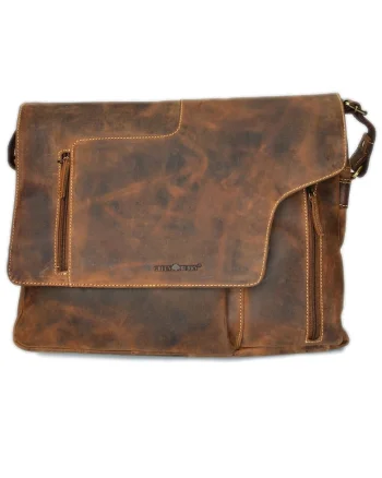 Geanta umar unisex piele naturala maro antichizat 41 x 31 cm, Vintage,