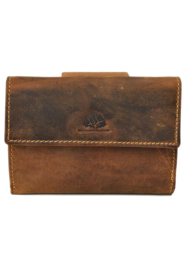 Portofel unisex piele naturala maro antichizat 14 x 10 cm, Vintage,