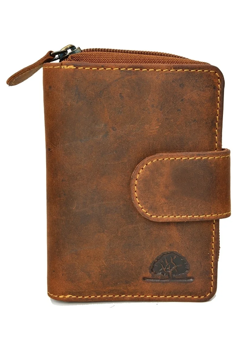Portofel unisex piele naturala maro antichizat 9 x 12.5 x 3.5 cm, Vintage,