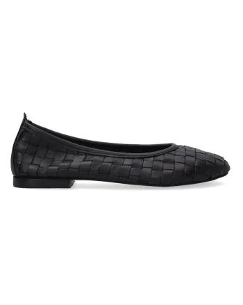 Balerini din piele cu aspect impletit, Negru