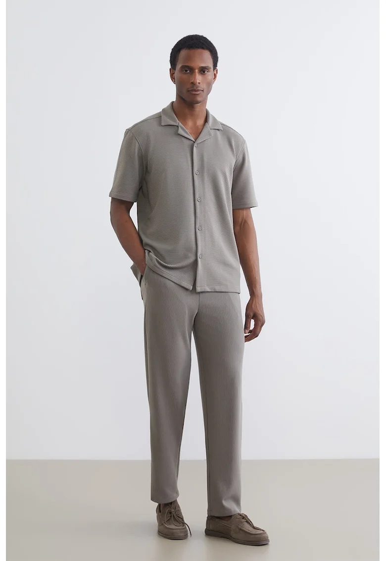 Pantaloni striati cu cordon in talie, Kaki deschis