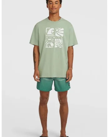 Pantaloni scurti cu model si talie ajustabila, Verde melange