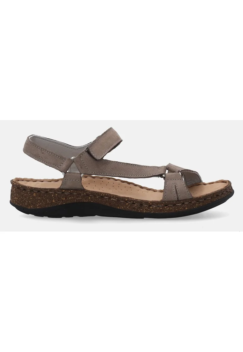 Sandale din piele cu velcro, Maro