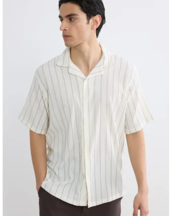 Camasa regular fit cu dungi, Alb fildes