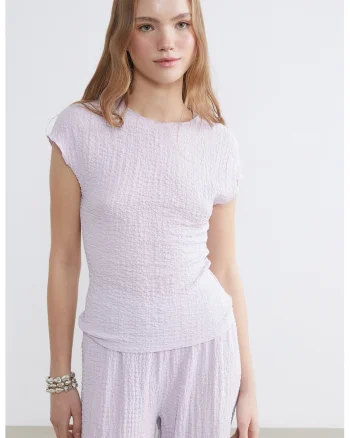 Tricou slim fit texturat, Lila