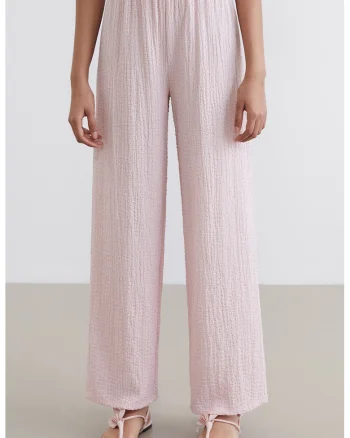 Pantaloni relaxed fit texturati, Roz pal