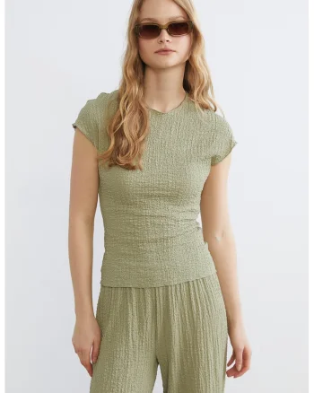 Tricou slim fit texturat, Verde sparanghel