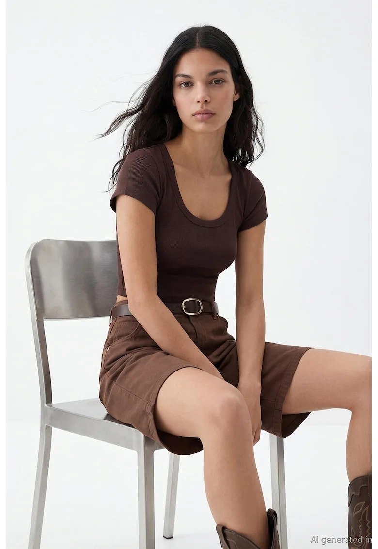 Tricou crop striat, Maro inchis