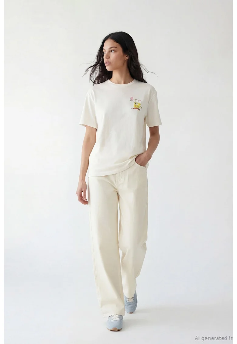 Tricou cu imprimeu grafic, Crem