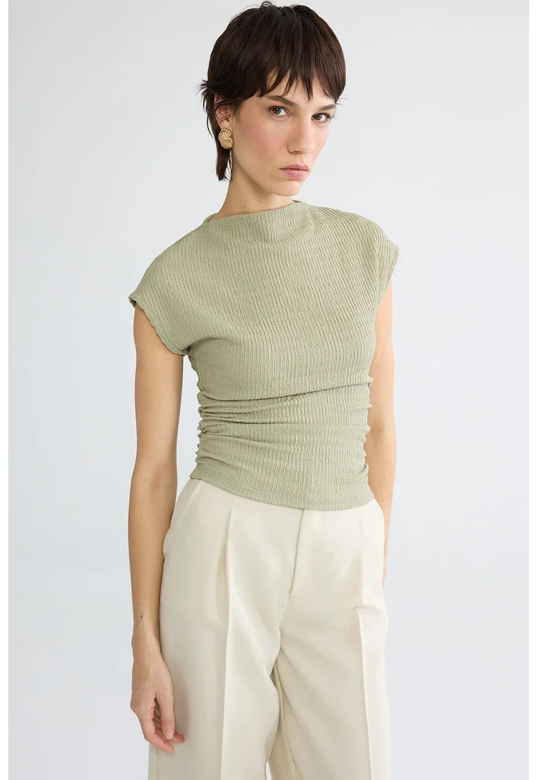 Bluza cu maneci scurte si model uni, Verde sparanghel