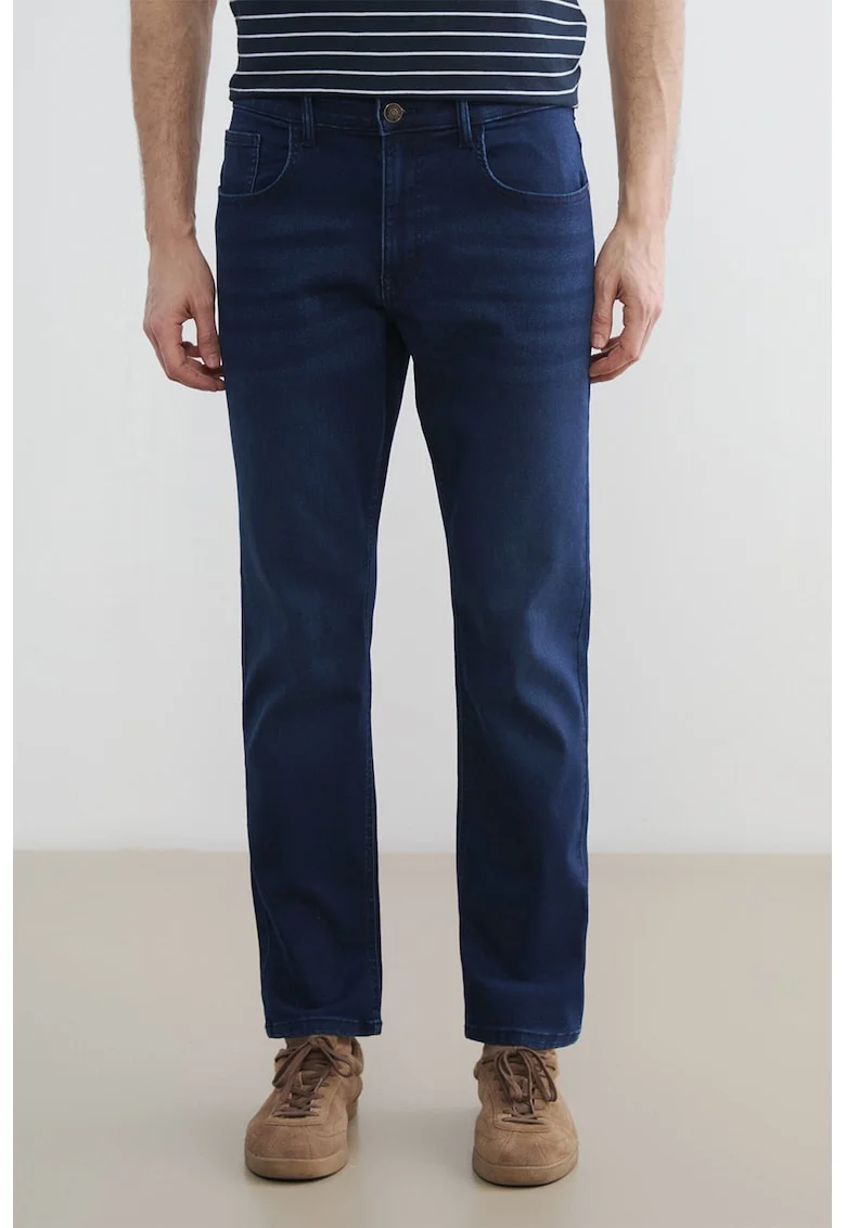 Blugi regular fit cu talie medie, Bleumarin