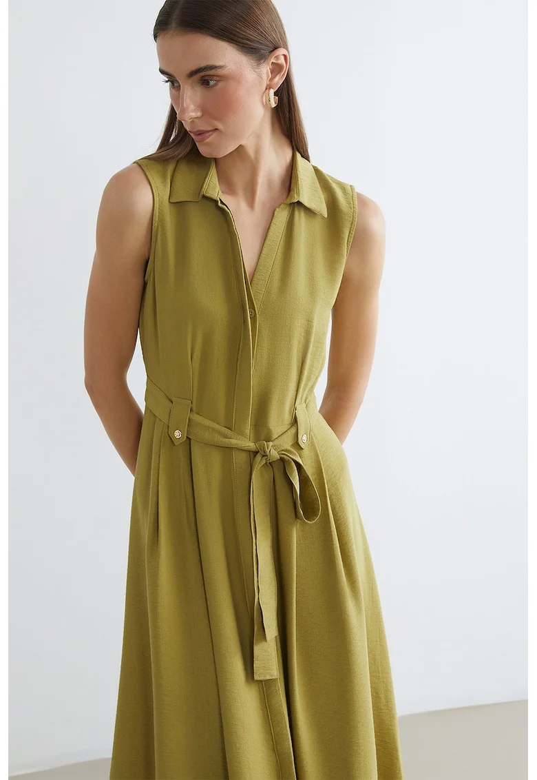 Rochie-camasa midi fara maneci, Verde masliniu