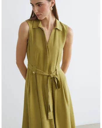 Rochie-camasa midi fara maneci, Verde masliniu