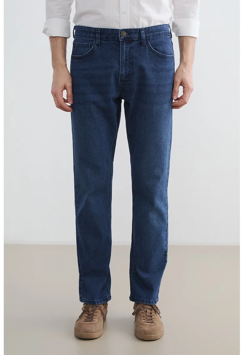 Blugi regular fit cu talie medie, Albastru inchis