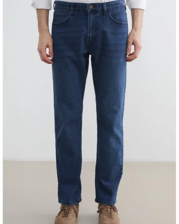 Blugi regular fit cu talie medie, Albastru inchis