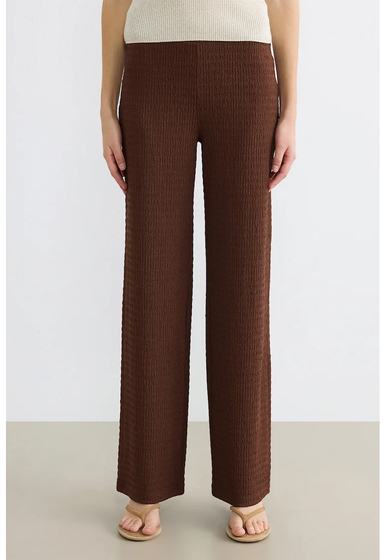 Pantaloni texturati cu croiala ampla, Maro inchis