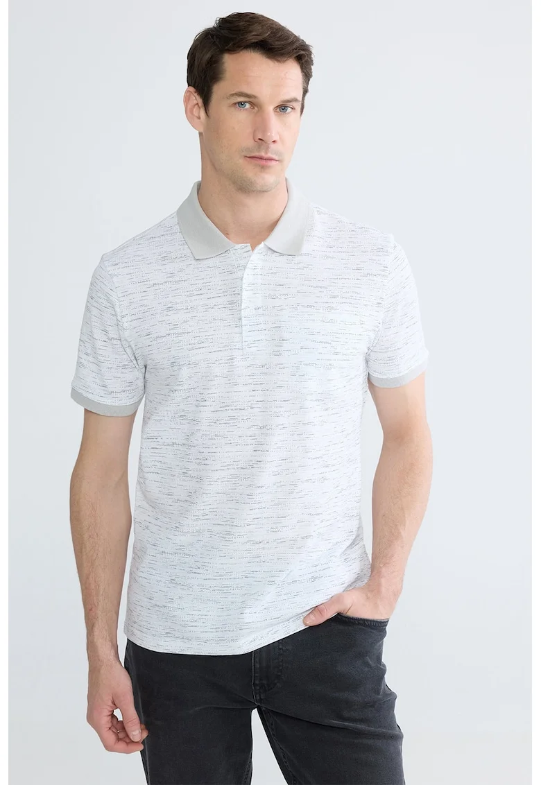 Tricou slim fit cu guler polo, Gri deschis melange