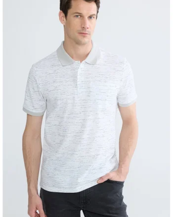 Tricou slim fit cu guler polo, Gri deschis melange