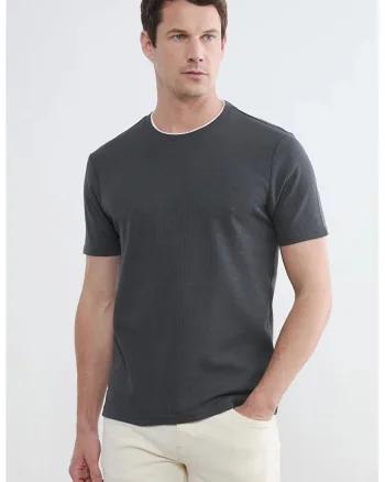 Tricou cu detaliu contrastant, Gri inchis