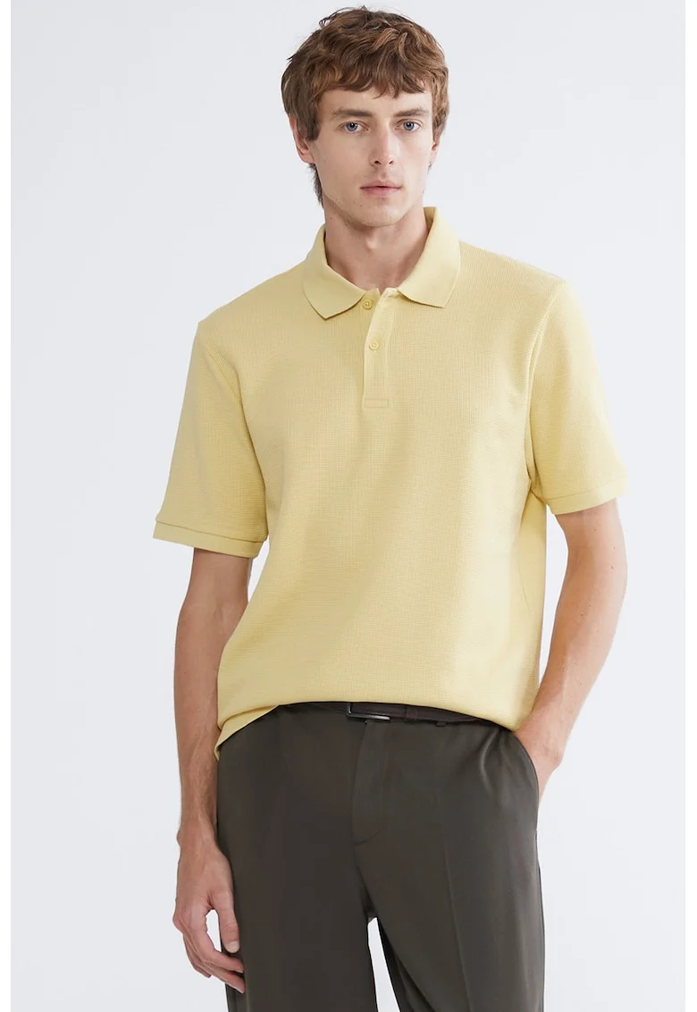 Tricou polo texturat regular fit, Bej