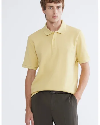Tricou polo texturat regular fit, Bej