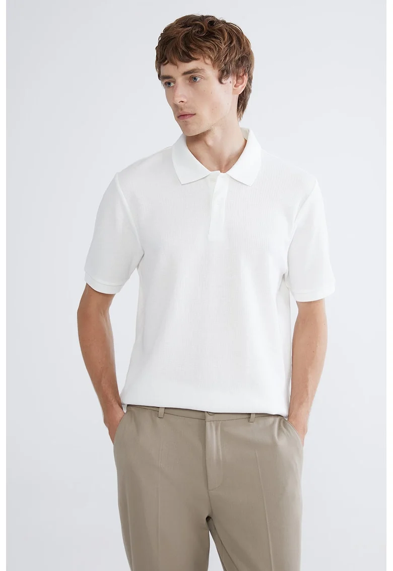 Tricou polo texturat regular fit, Alb