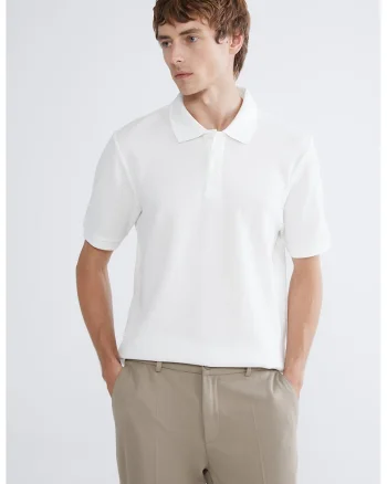 Tricou polo texturat regular fit, Alb