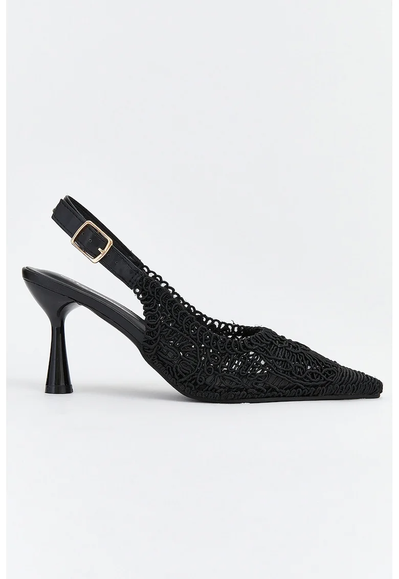 Pantofi slingback texturati cu varf ascutit, Negru